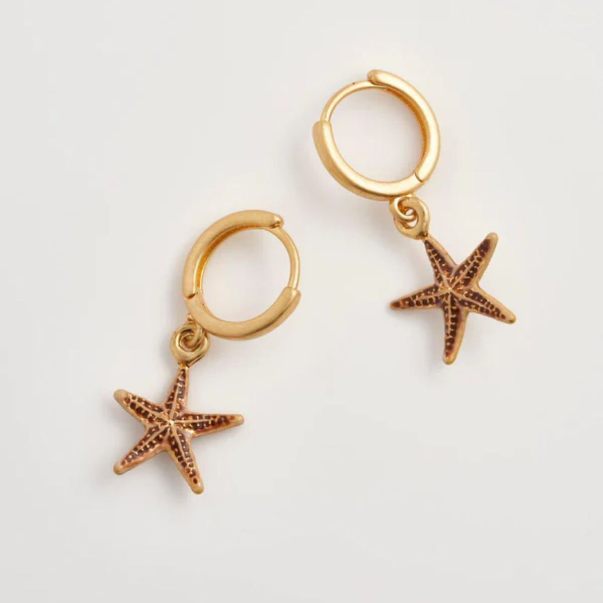 Fable England Starfish Worn Gold Huggie Hoops