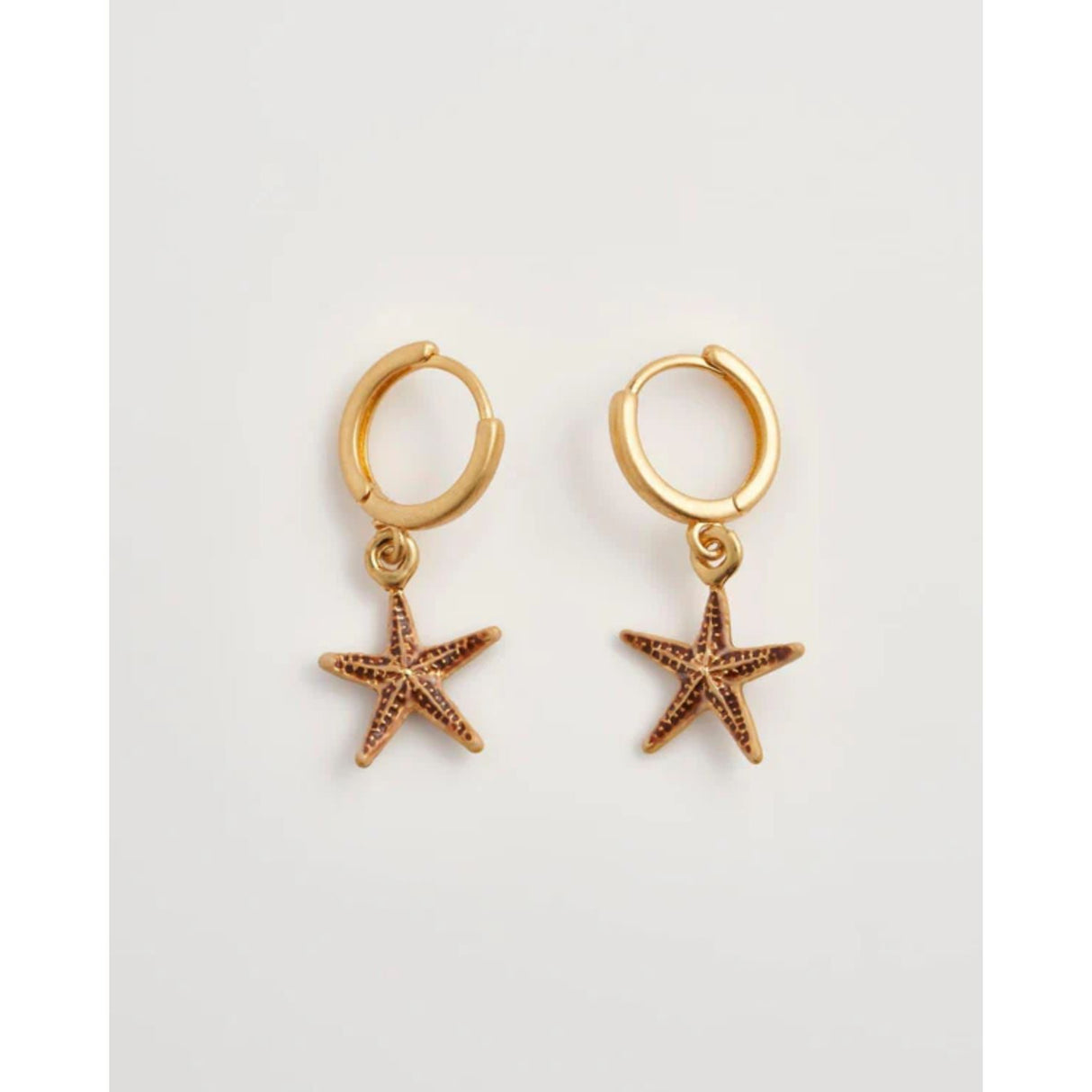 Fable England Starfish Worn Gold Huggie Hoops