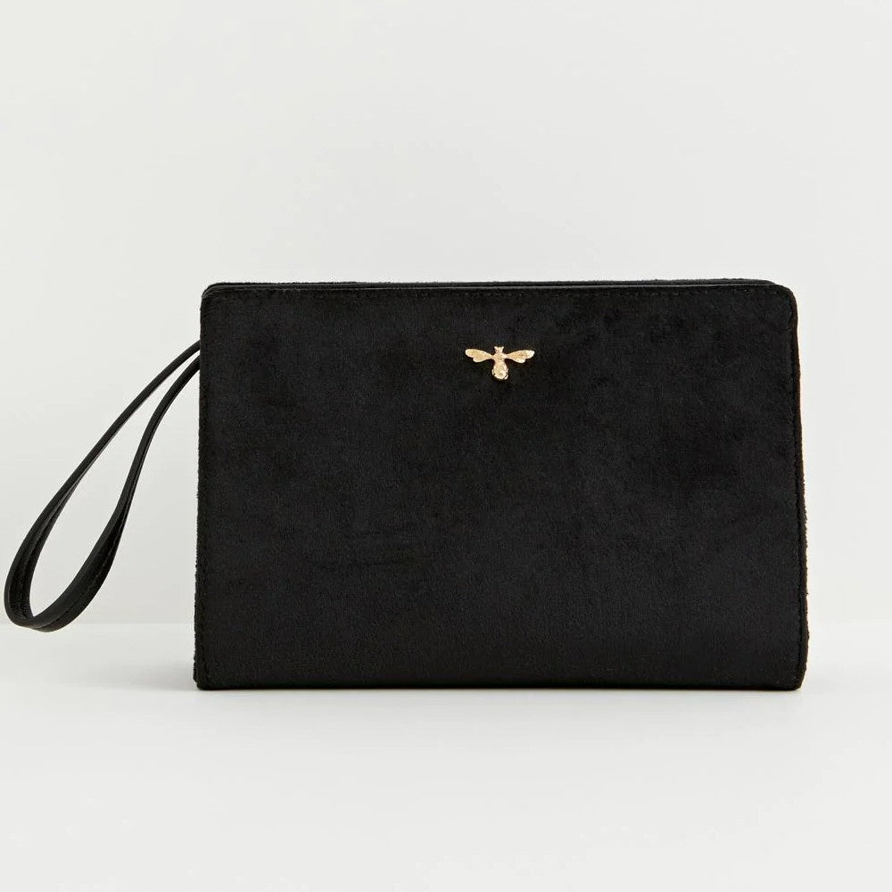 Fable England Black Bonnie Wristlet Velvet Pouch