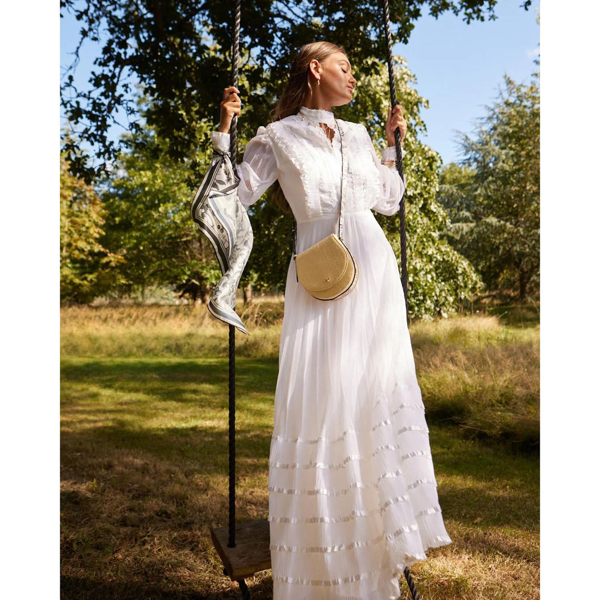 Fable England 18cm Monochrome Tree of Life Raffia Saddle Bag