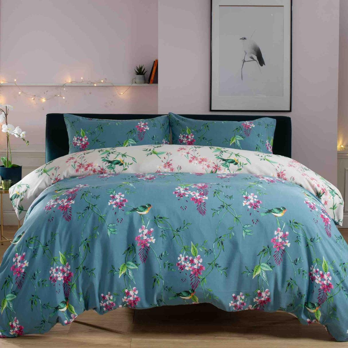 Deyongs Teal Bird Garden Reversible Single Duvet Set
