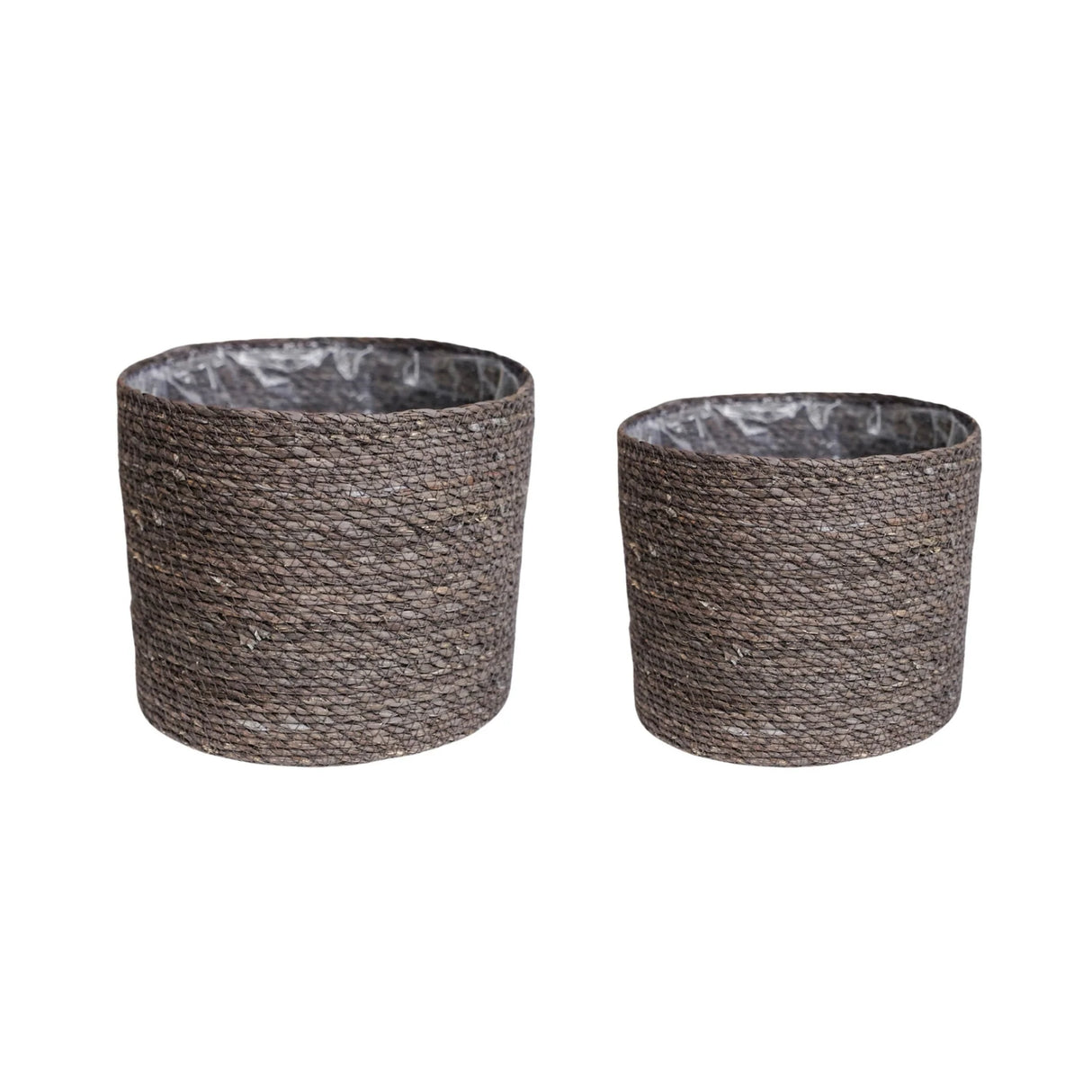 Ivyline 13cm Theo Grey Rim Woven Storage Basket Planters 100% Natural Split Seagrass