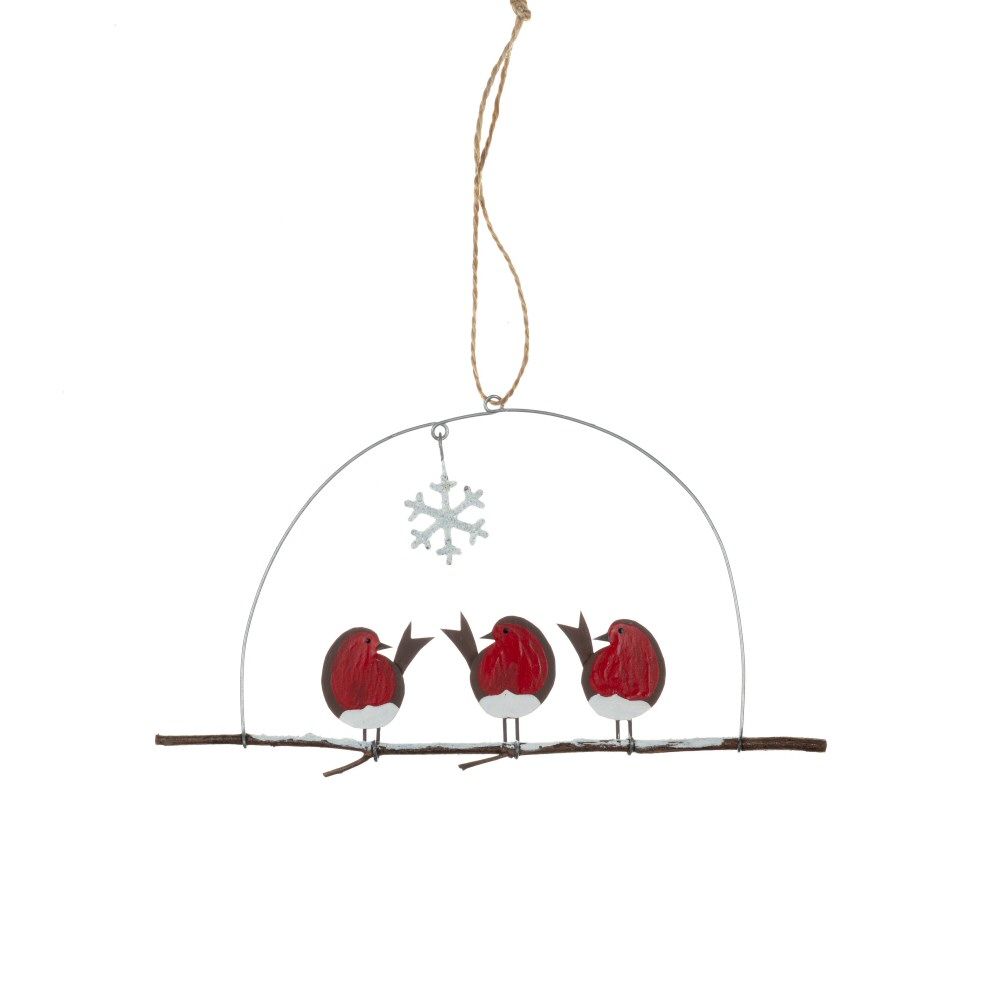Shoeless Joe 16cm Three Robins on a Perch Decoration