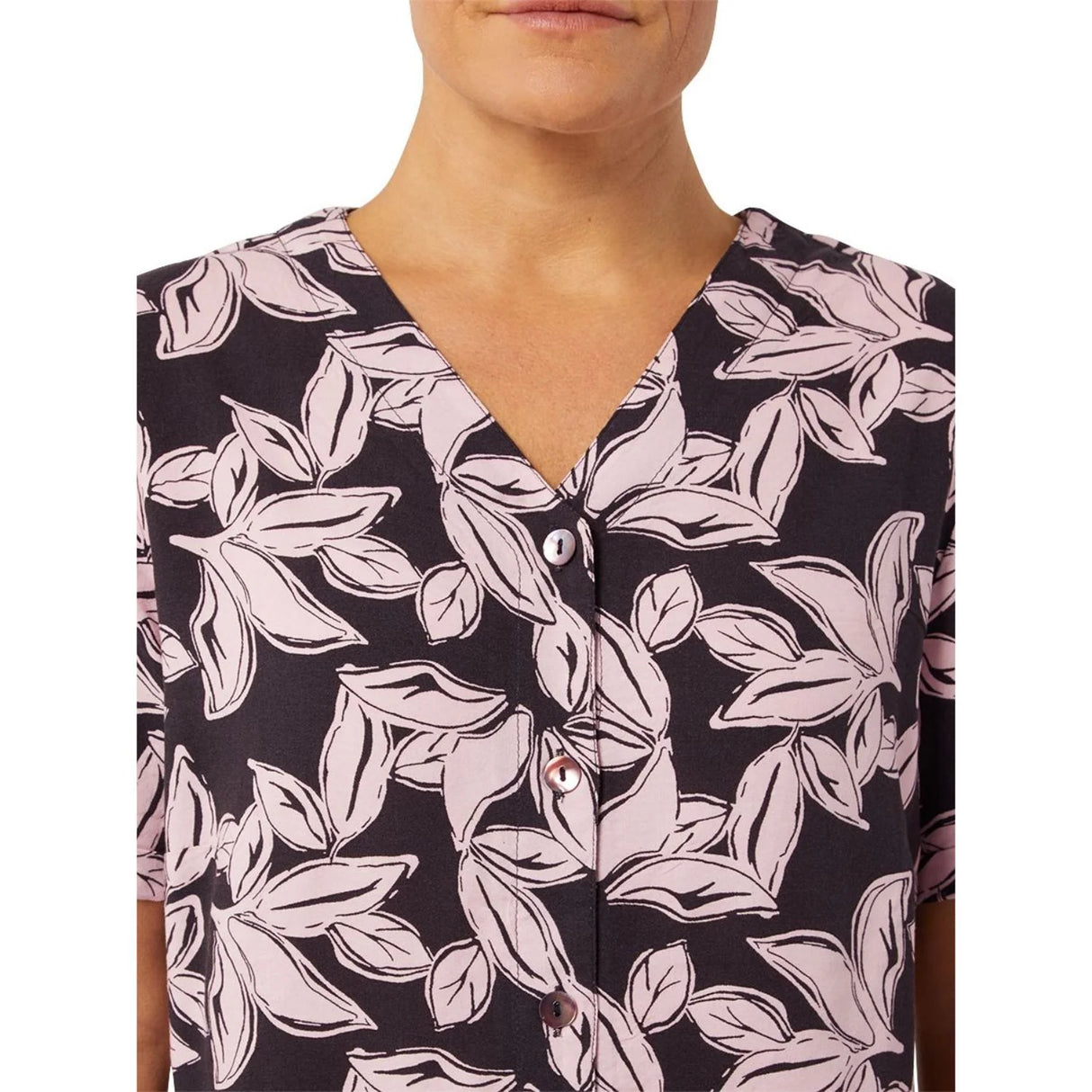 TIGI 14/16 Graphic Leaf Print Notch Neck Shirt