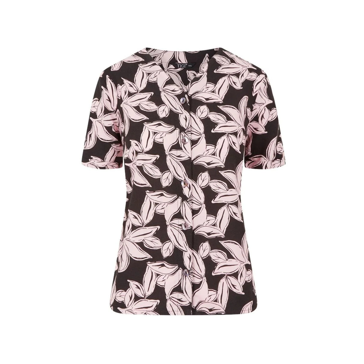 TIGI 14/16 Graphic Leaf Print Notch Neck Shirt