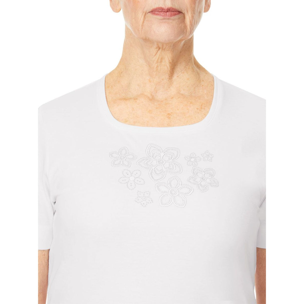 TIGI 14/16 White Botanical Placement Embroidered Top