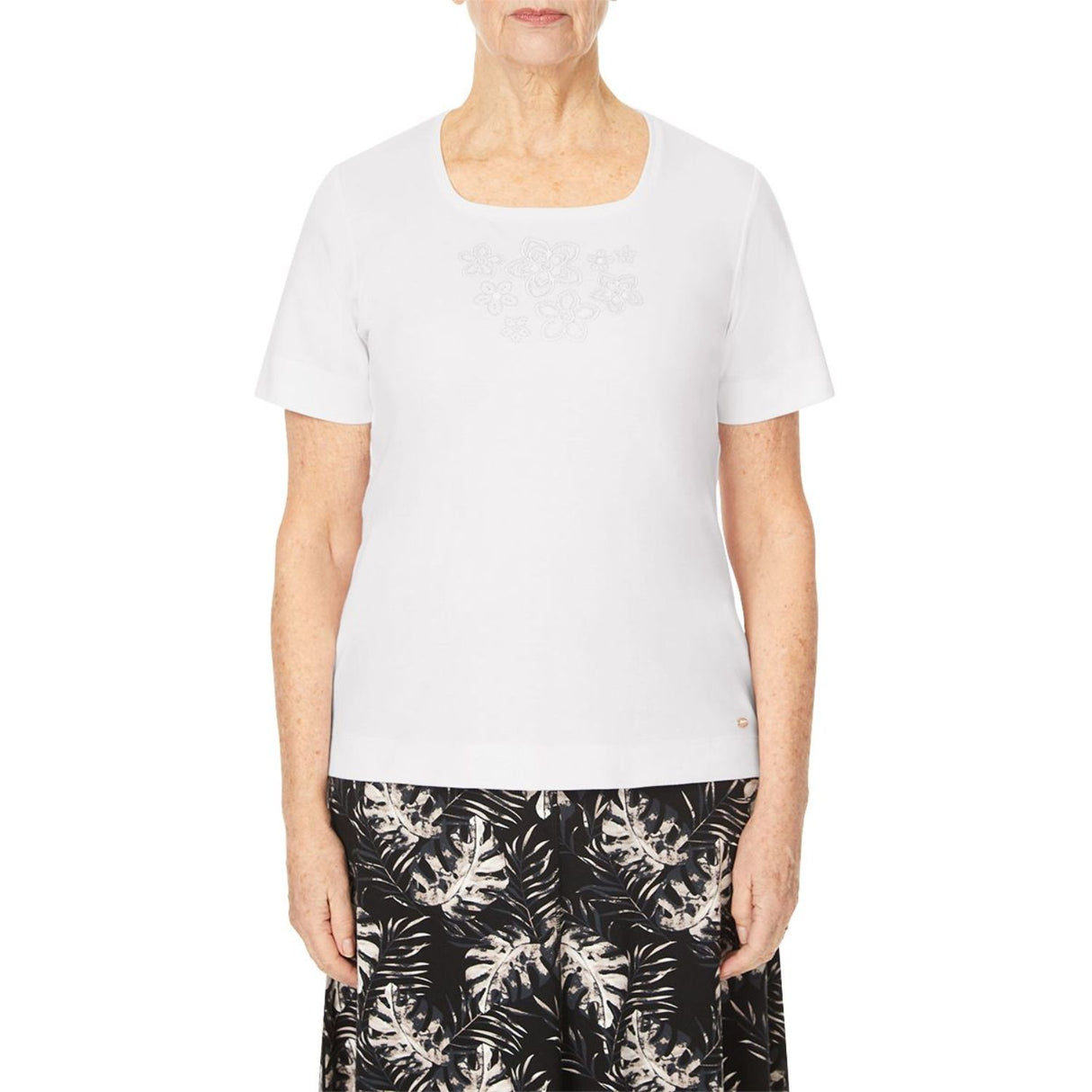 TIGI 14/16 White Botanical Placement Embroidered Top