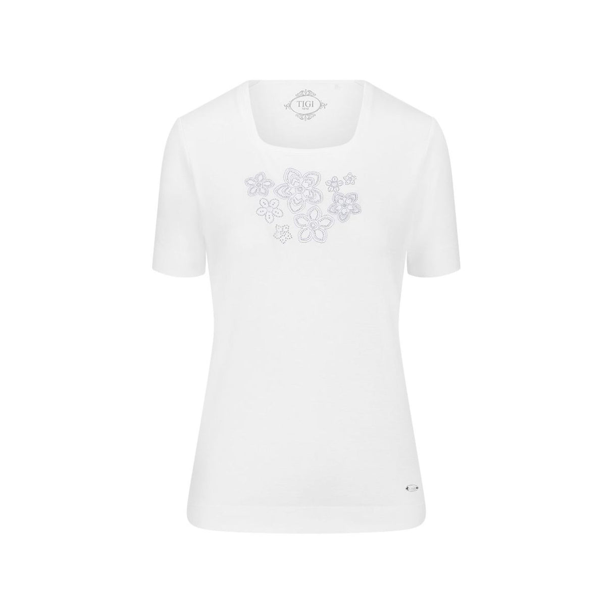TIGI 14/16 White Botanical Placement Embroidered Top