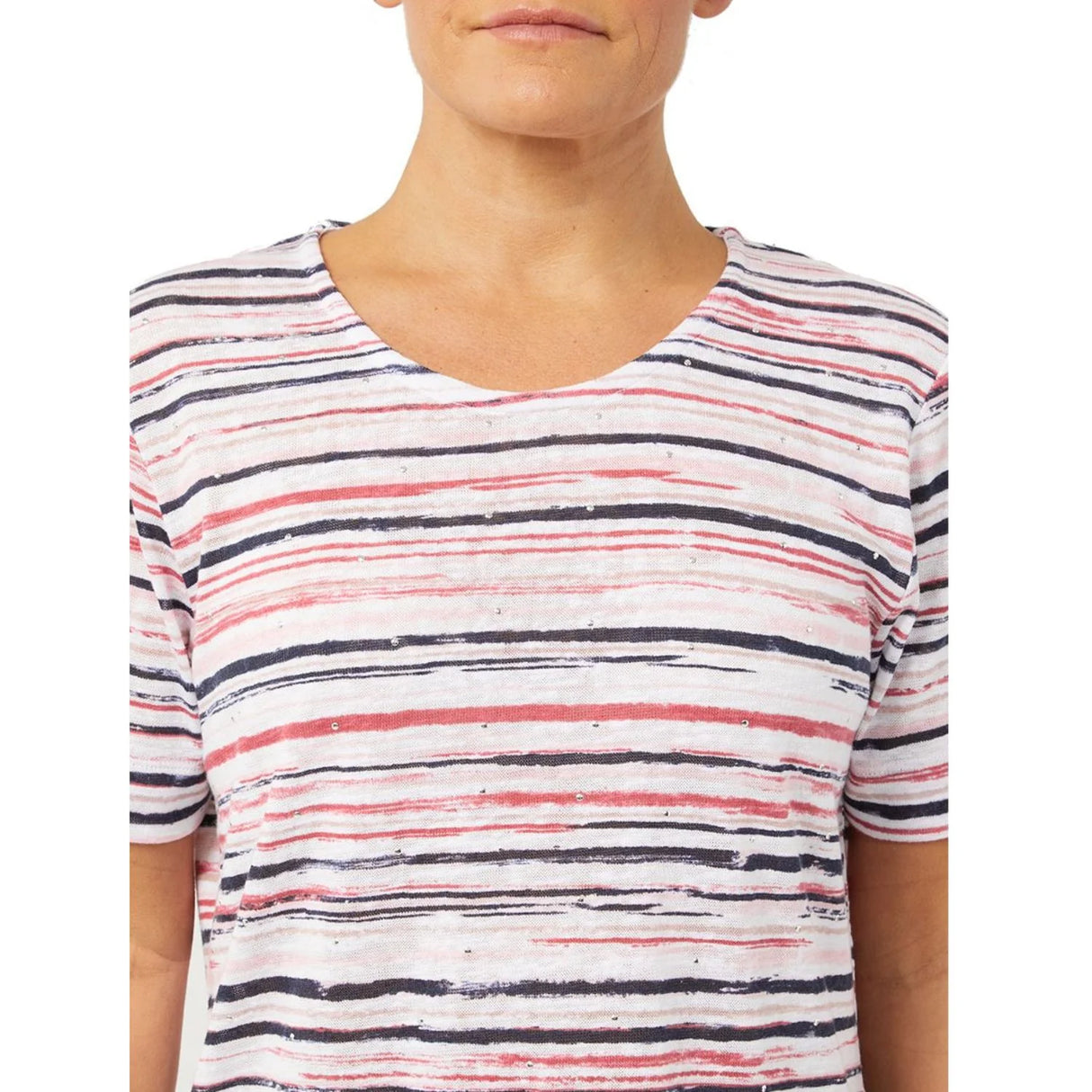 TIGI 14/16 Painterly Stripe Short Sleeve Top