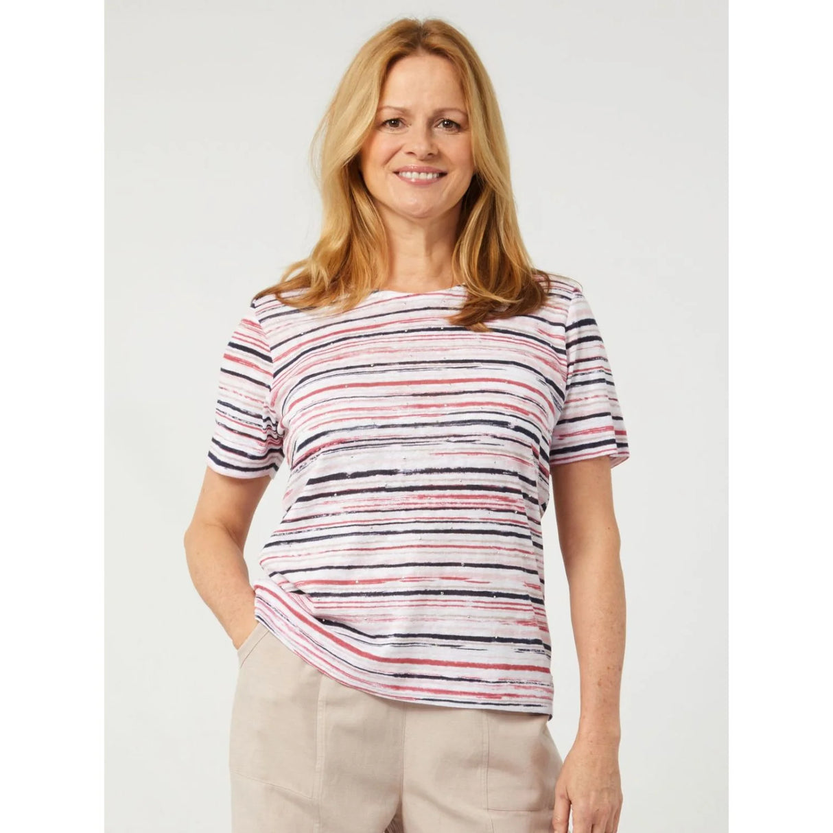 TIGI 14/16 Painterly Stripe Short Sleeve Top