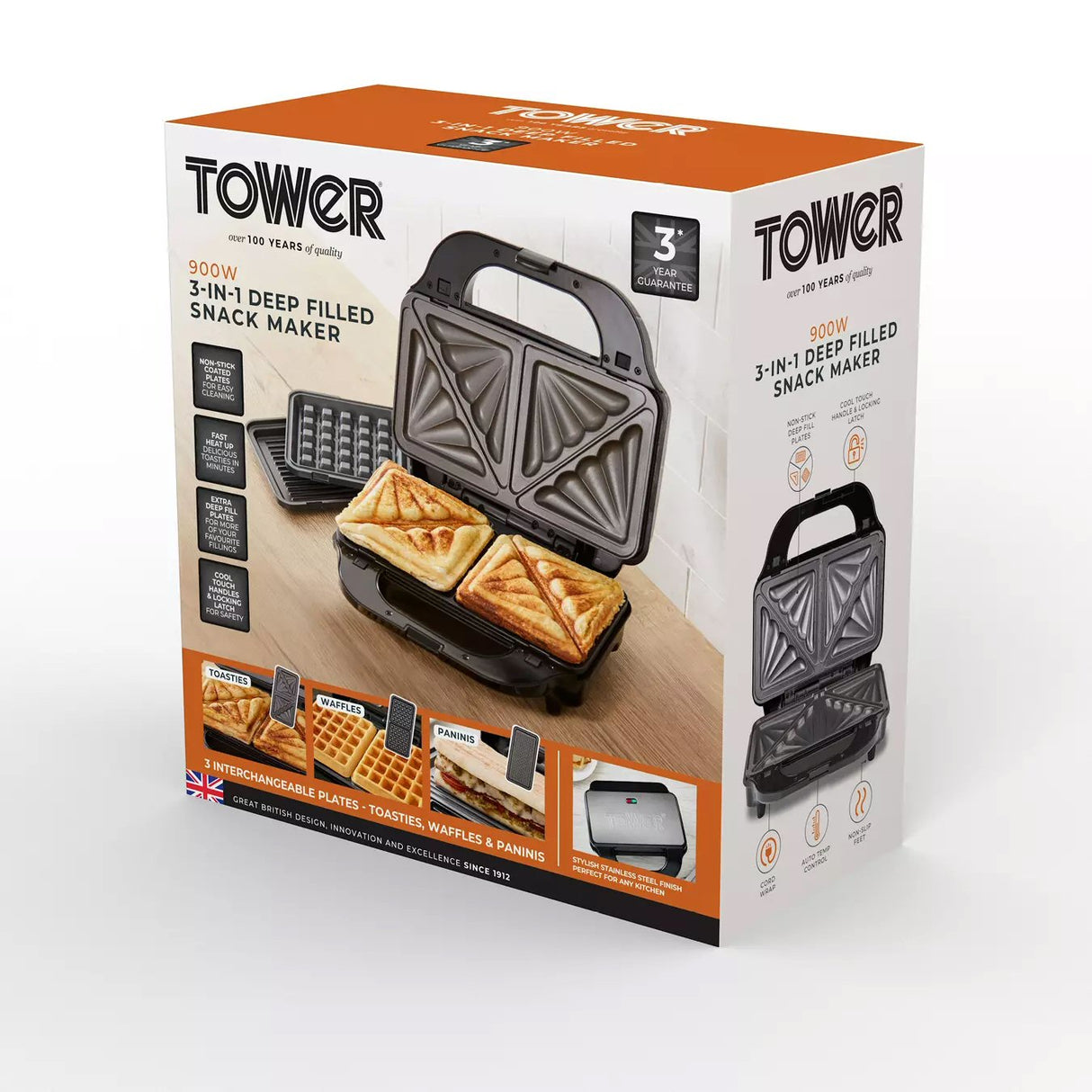 Tower 3 in 1 Deep Filled Sandwich Maker 900W - T27032