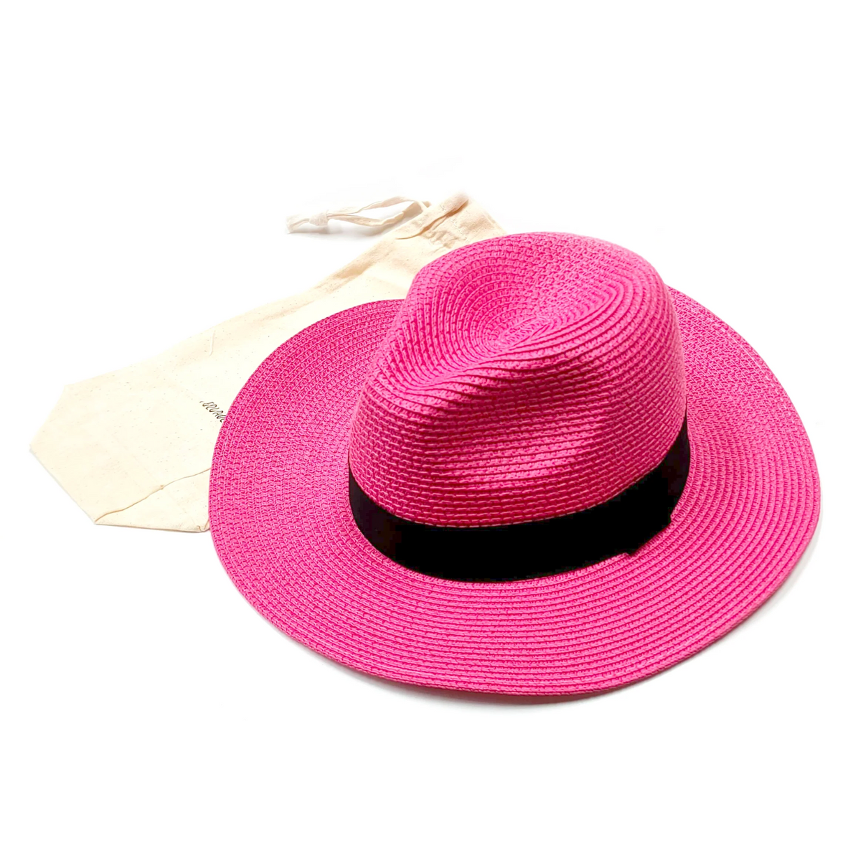 Black Ginger Folding Panama Style Travel Sun Hat - Bright Pink