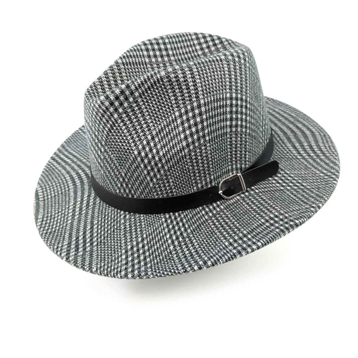 Black Ginger Check Fedora Hat - Monochrome
