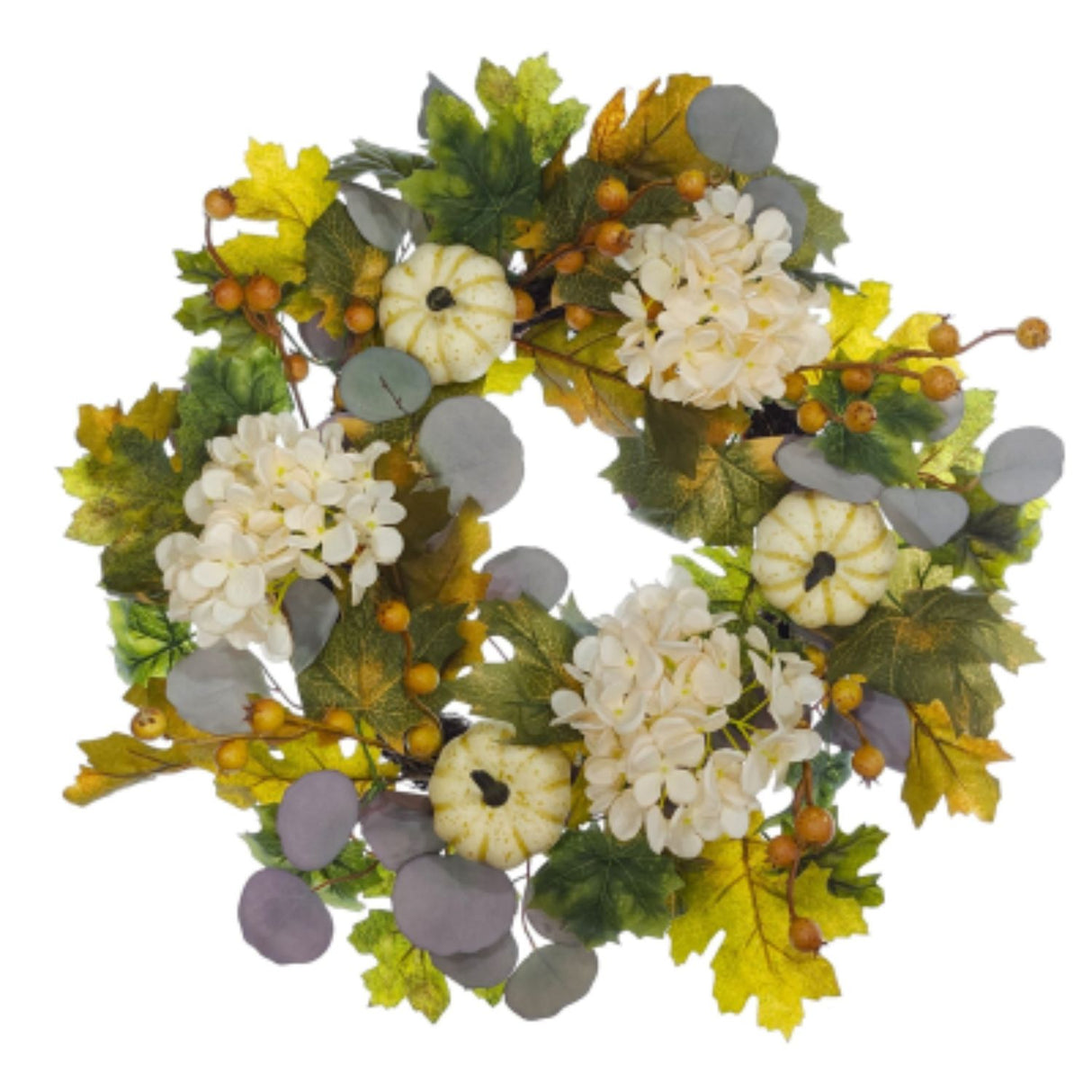 Sincere Floral 50cm Cream Hydrangea Pumpkin & Berry Wreath