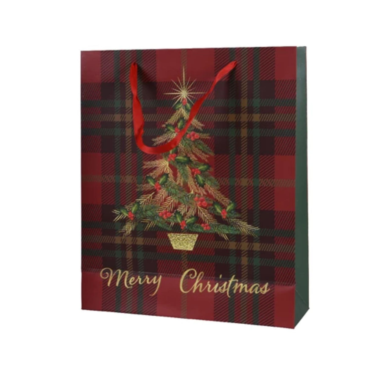 Decoris 32cm Red Tartan Paper Giftbag