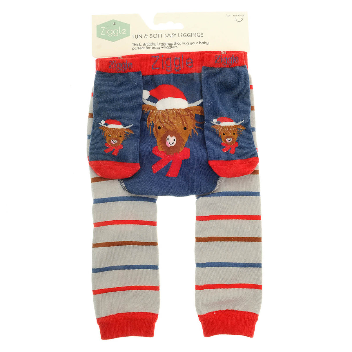 Ziggle Baby Highland Cow Christmas Leggings & Socks Set - 0-6 Months