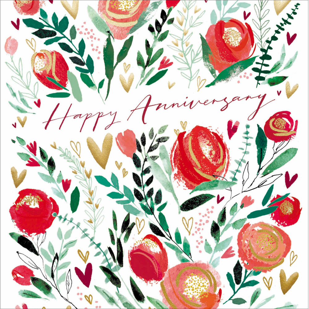 Woodmansterne Red Open Roses Happy Anniversary Card