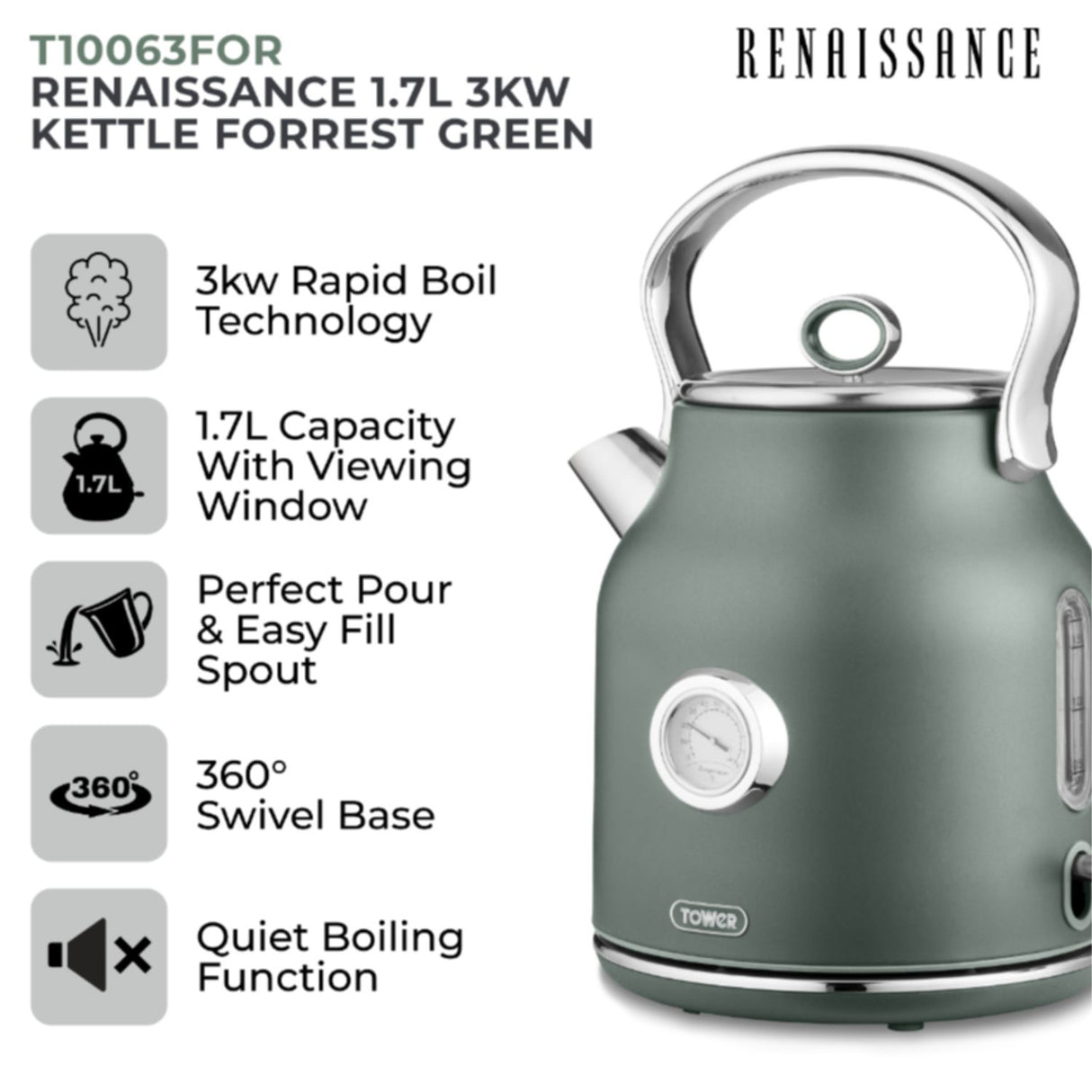 Tower Green Renaissance 1.7L 3KW Kettle Forrest