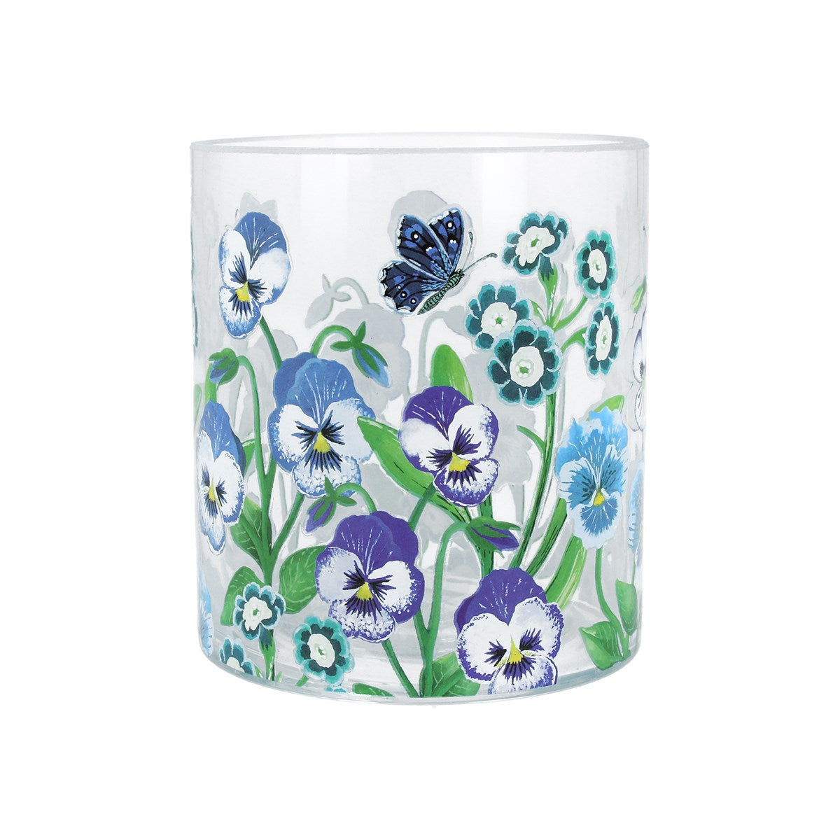 Gisela Graham Small Blue Violas Glass Tealight Pot