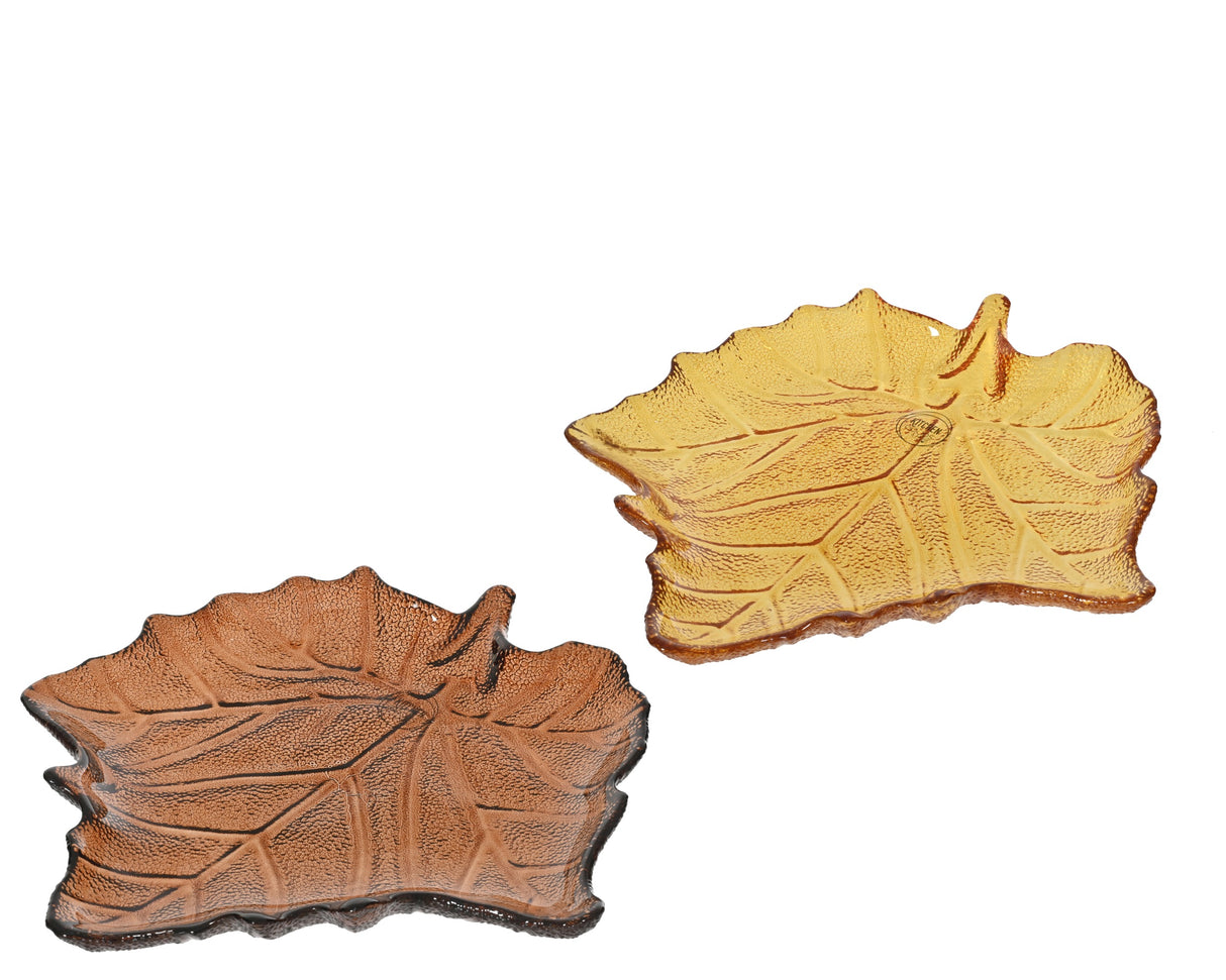 Decoris 25cm Glass Leaf Plate (Choice of 2)