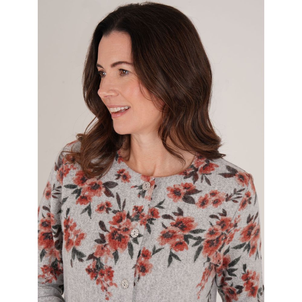 Tigi Button Up Floral Cardigan - Grey