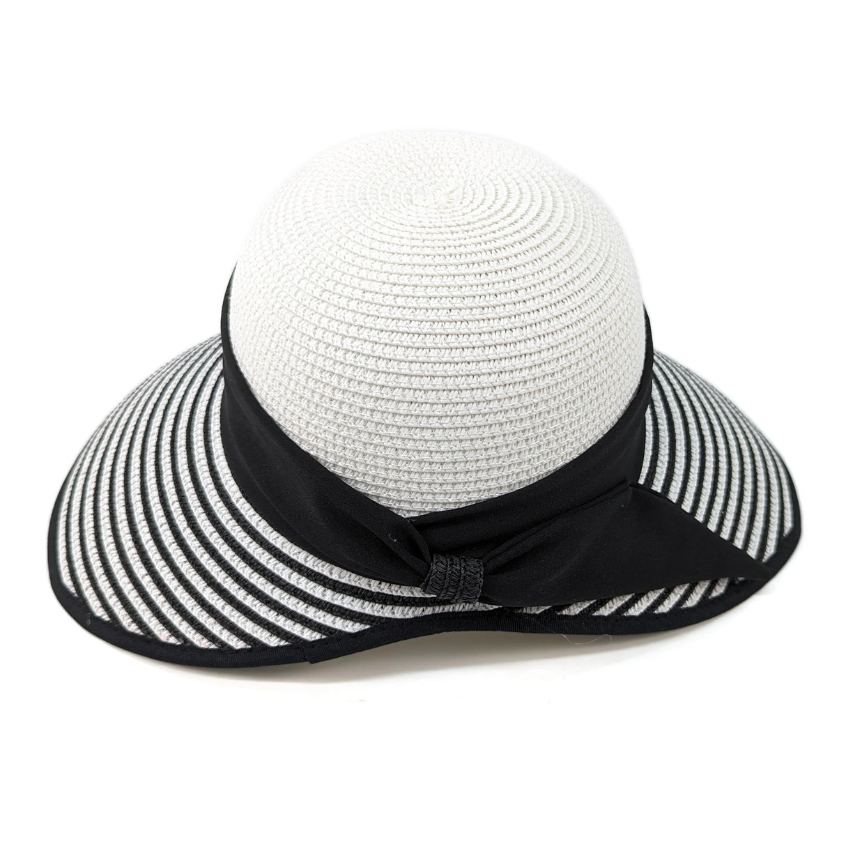 Black Ginger 57cm Black/White Stripey Open Back Foldable Hat