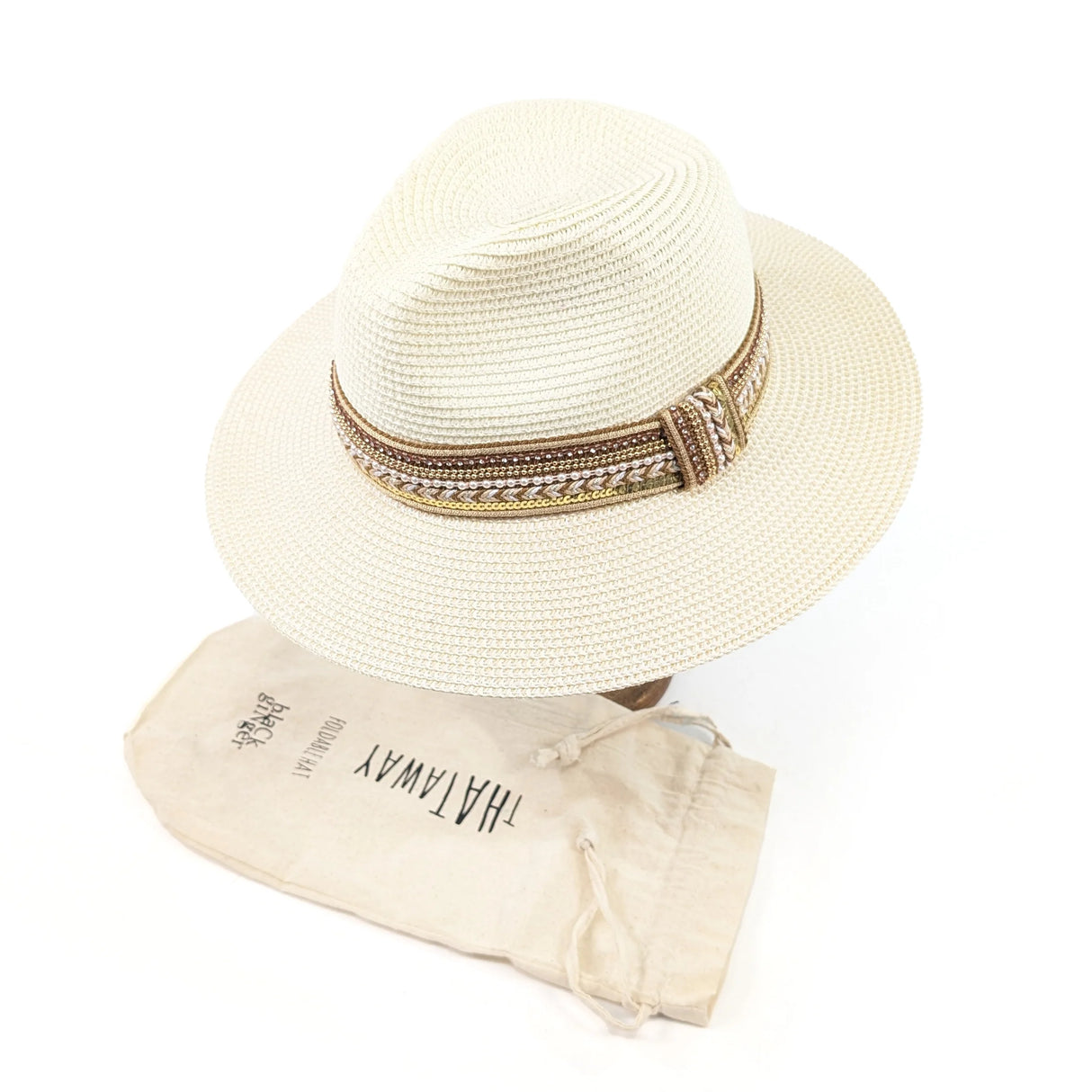 Black Ginger 57cm Natural Jewel Band Panama Foldable Hat