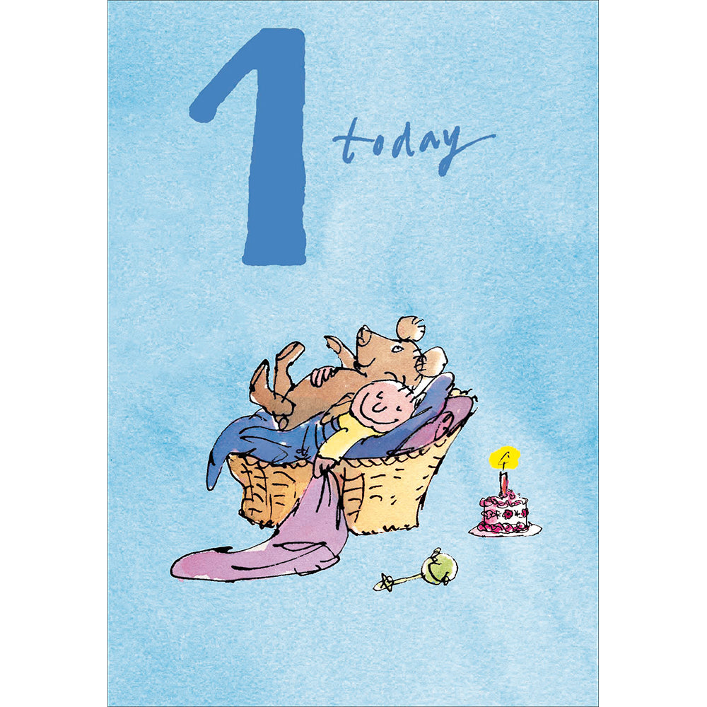 Woodmansterne Kid & Dog in Basket One Today Birthday