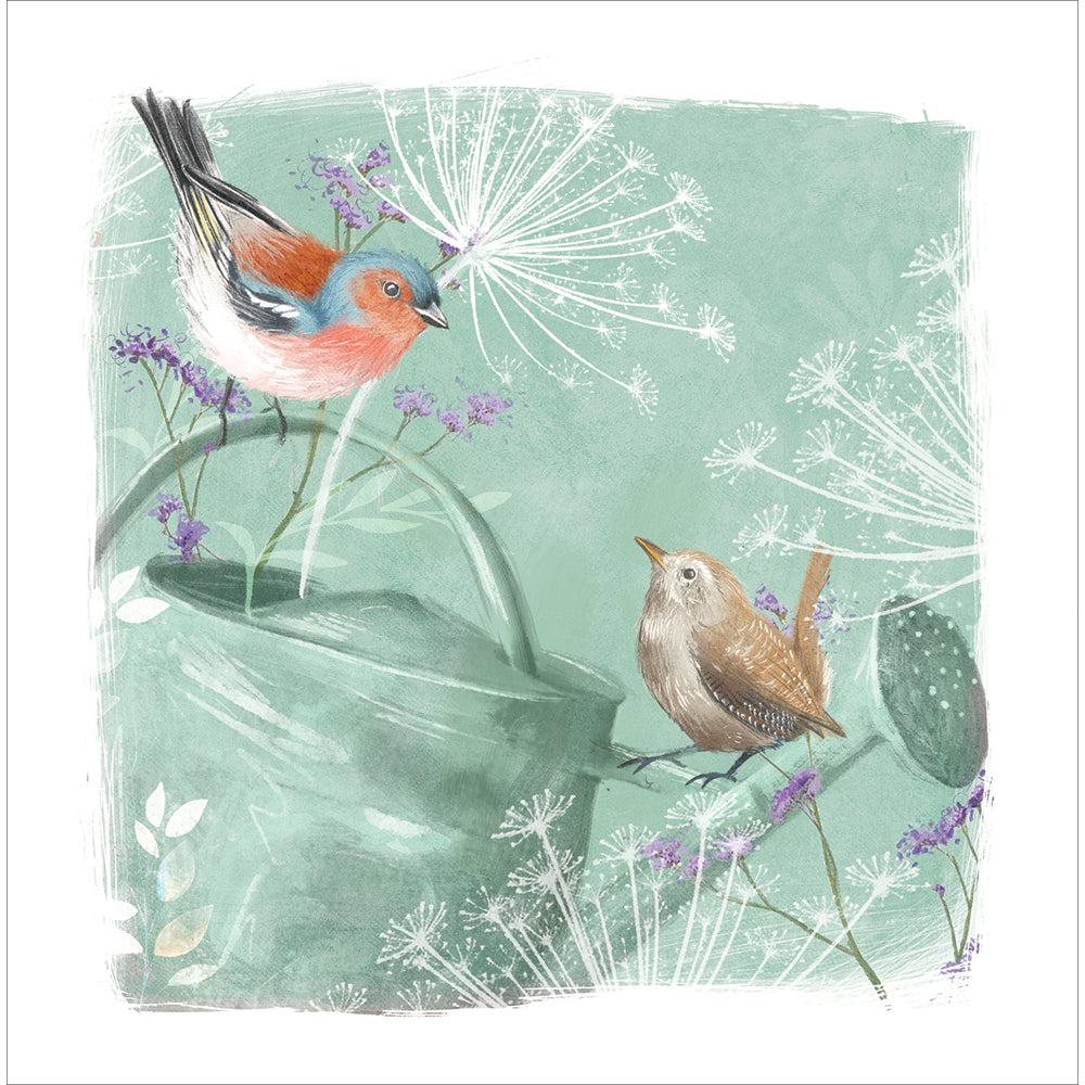 Woodmansterne Watering Can Birds Blank Card