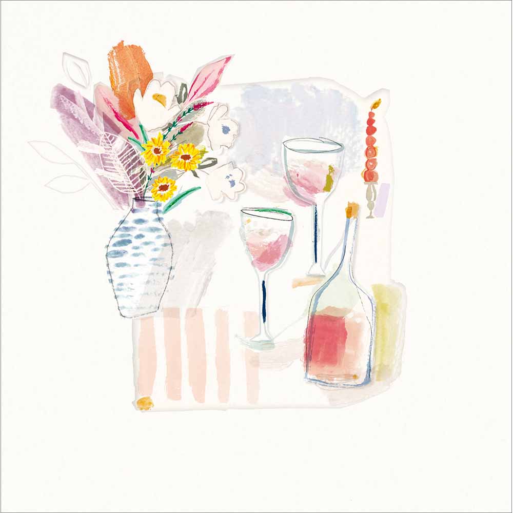 Woodmansterne Wine Bottle & Glasses Blank Card