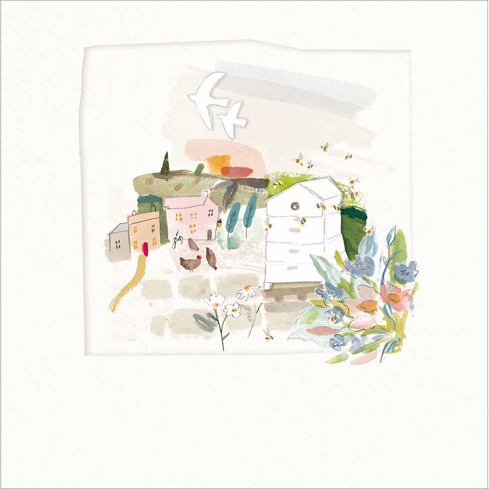 Woodmansterne Bee Hive & Houses Blank Card