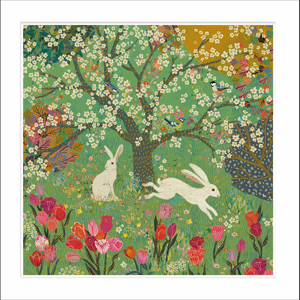 Woodmansterne Two Rabbits in Flower Field Blank Card