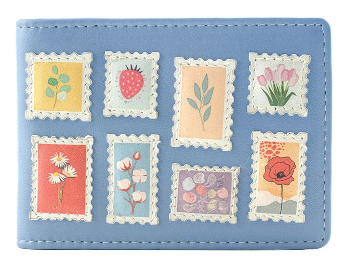 Mala Leather Botanists Post ID/Card Holder - Blue