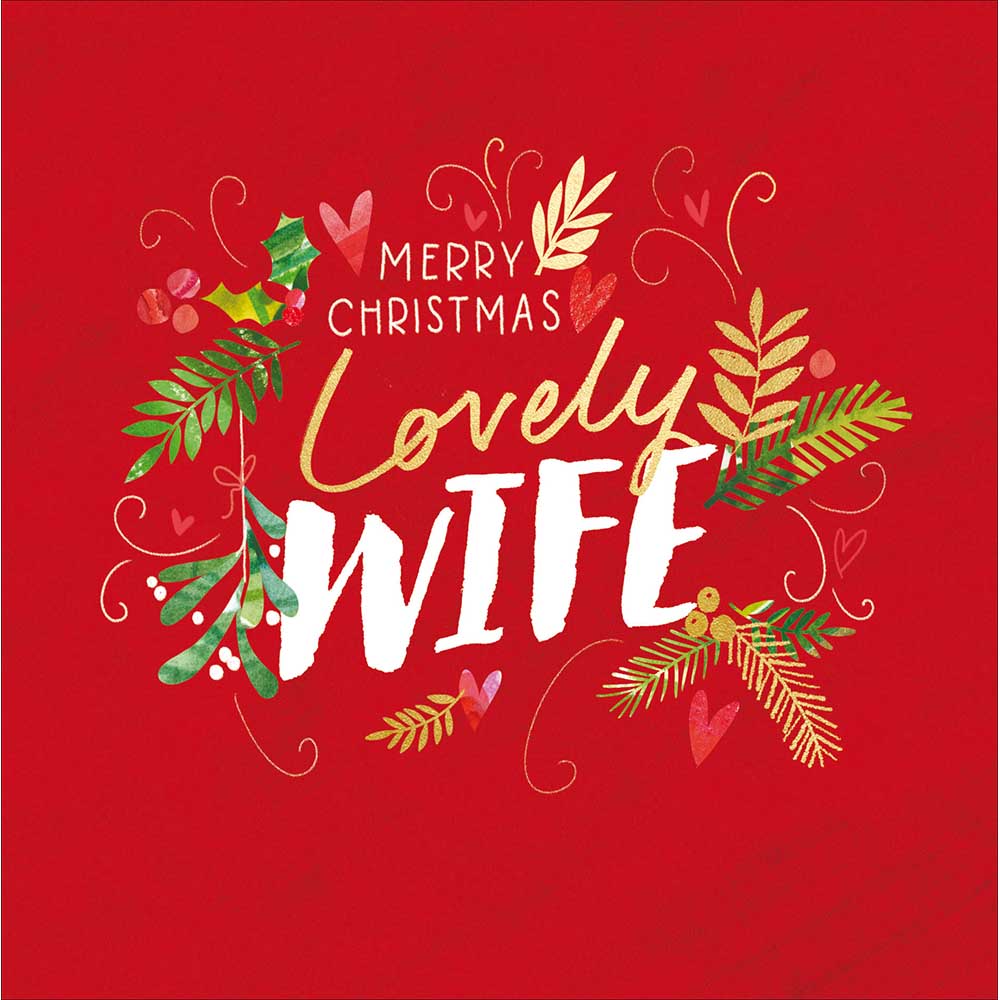 Woodmansterne Lovley Wife - Text with Leaves Christmas Card