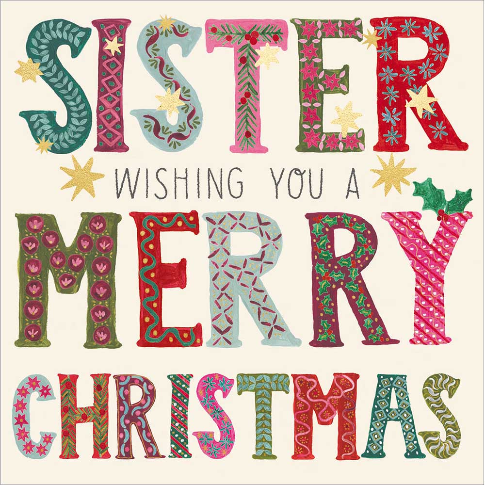 Woodmansterne Sister - Bold Colourful Text - Christmas Card