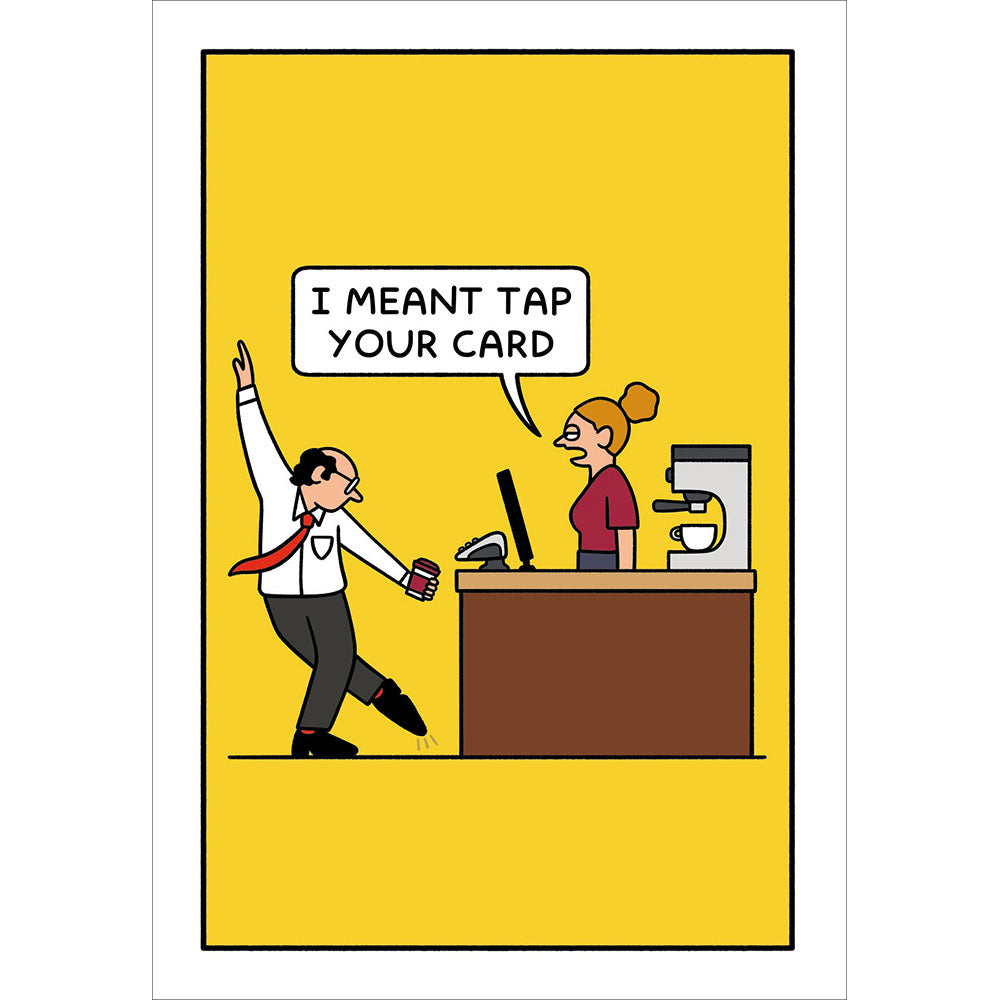 Woodmansterne Man Dancing in Coffee Shop Funny Blank Card