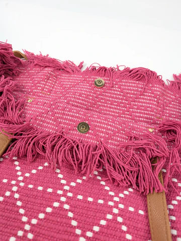 Black Ginger 45cm Pink Large Tasseled Tote Bag