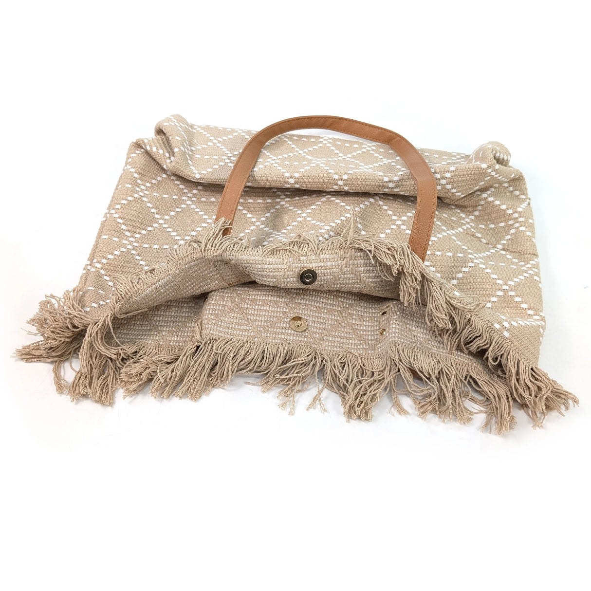 Black Ginger 45cm Latte Large Tasseled Tote Bag