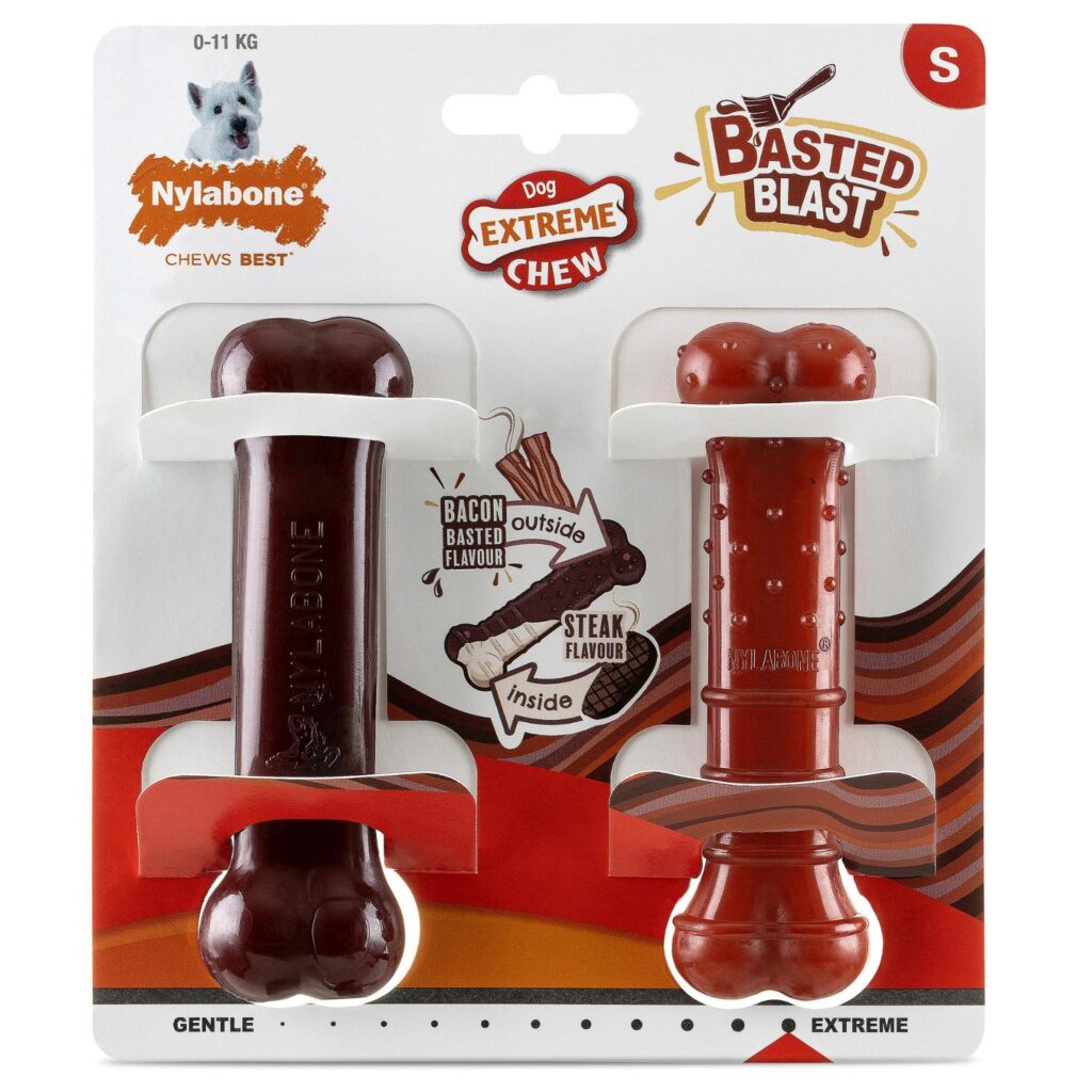 Nylabone Small Bacon & Steak Extreme Chew Basted Bone Twin Pack