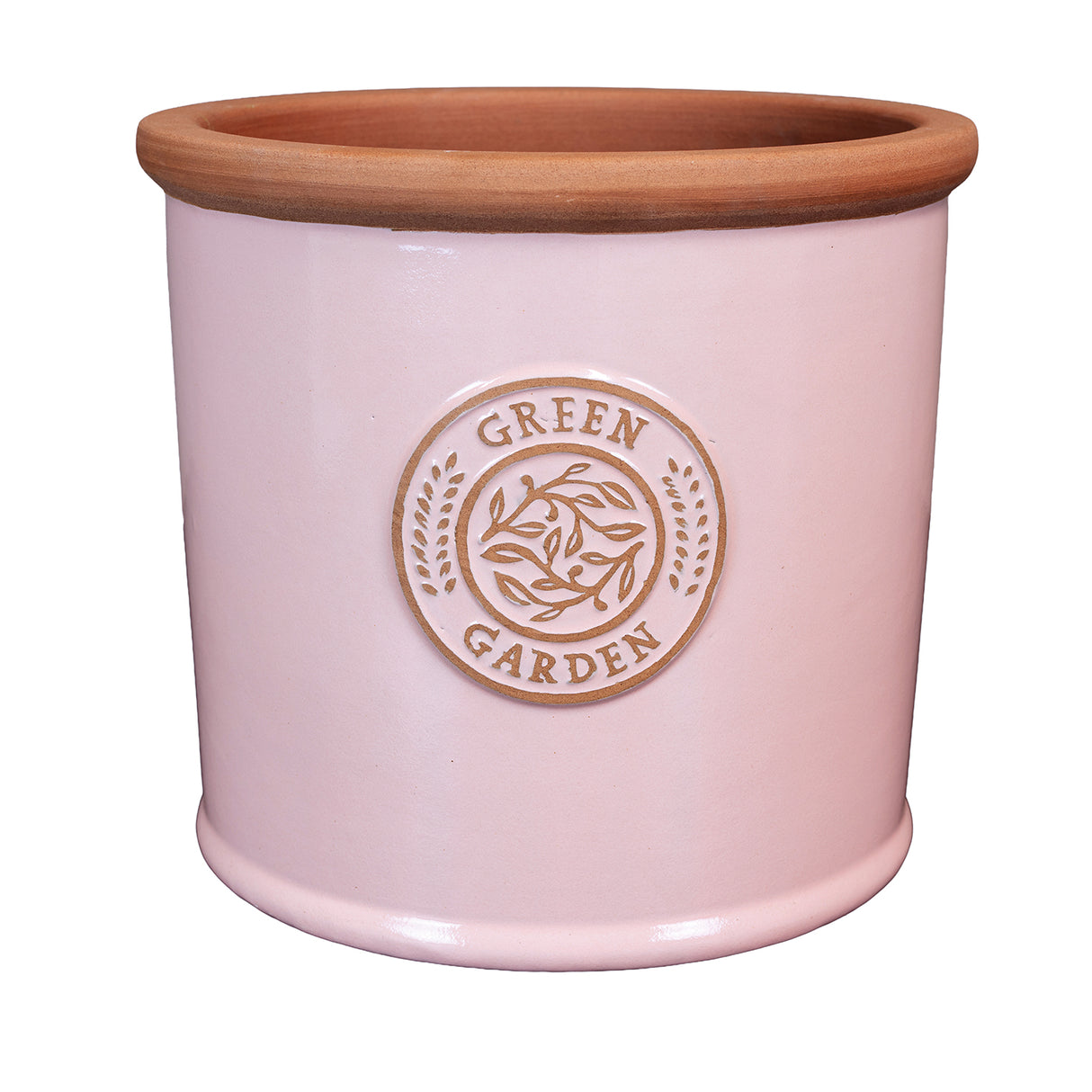 Mims 24cm Green Garden Cylinder Glazed Pot - Pink