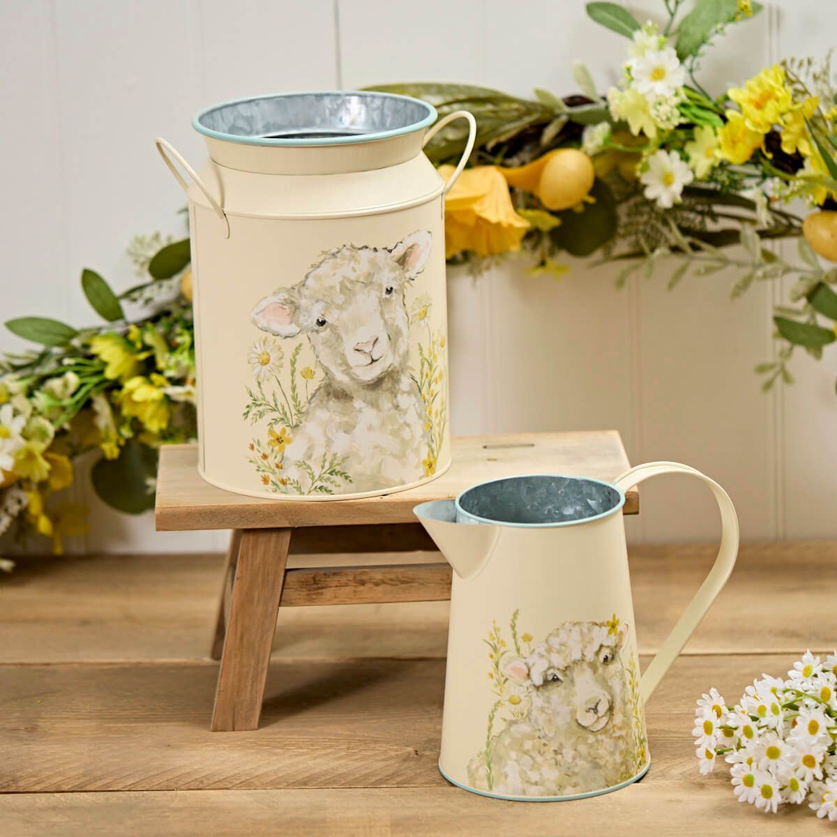 Richard Langs Sheep Floral Metal Decorative Milk Churn - 6ED100