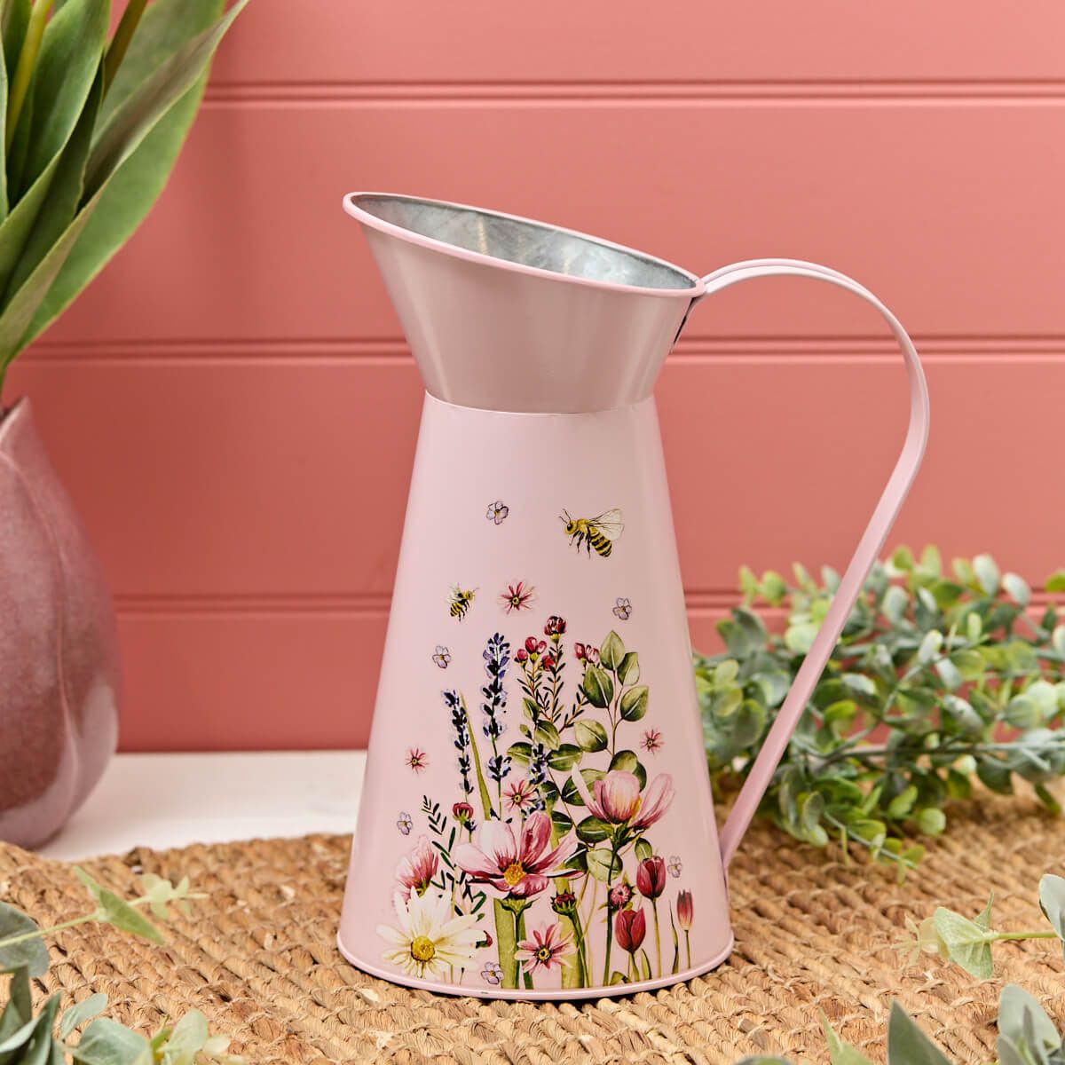 Richard Langs Pink Floral Tall Metal Decorative Jug - 6FD100