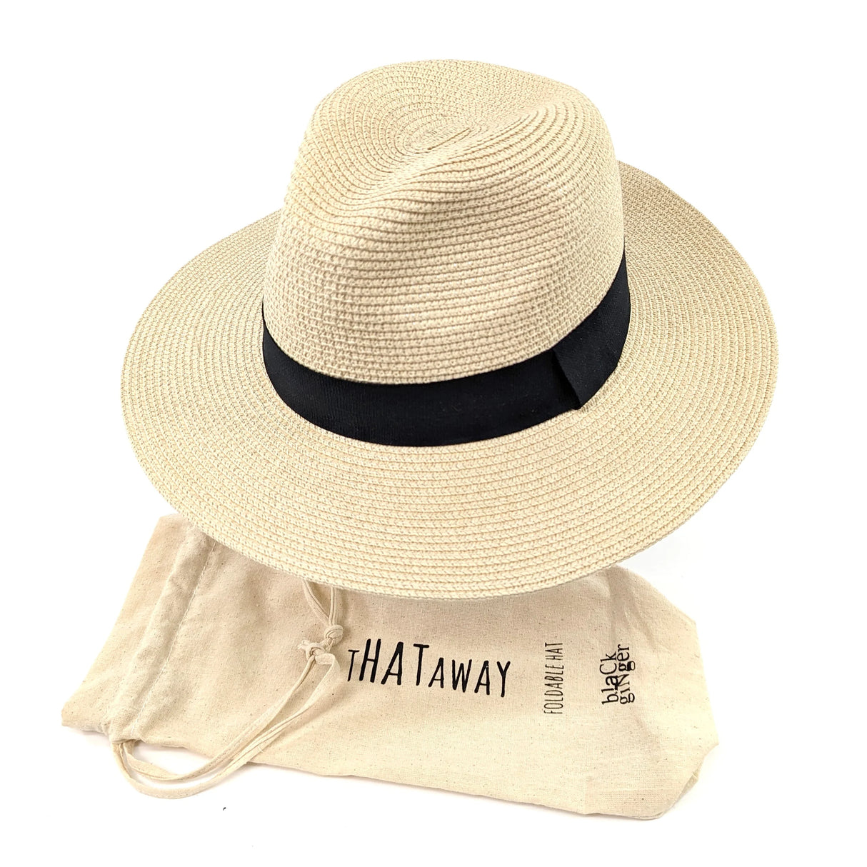 Black Ginger 61cm Natural Panama Style Foldable Sun Hat - 601-170