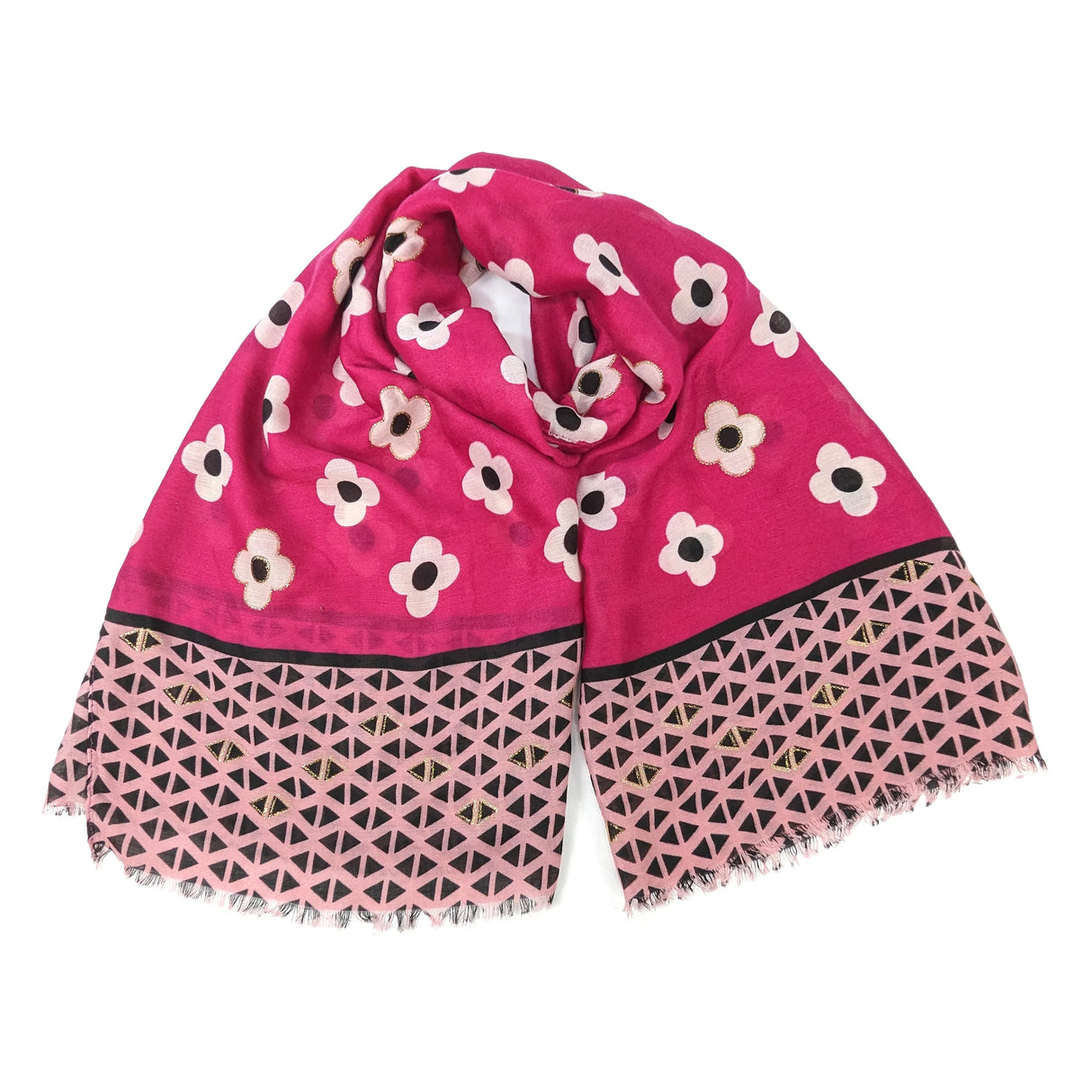 Black Ginger Magenta Pink Chloris Flower Scarf - 736-309