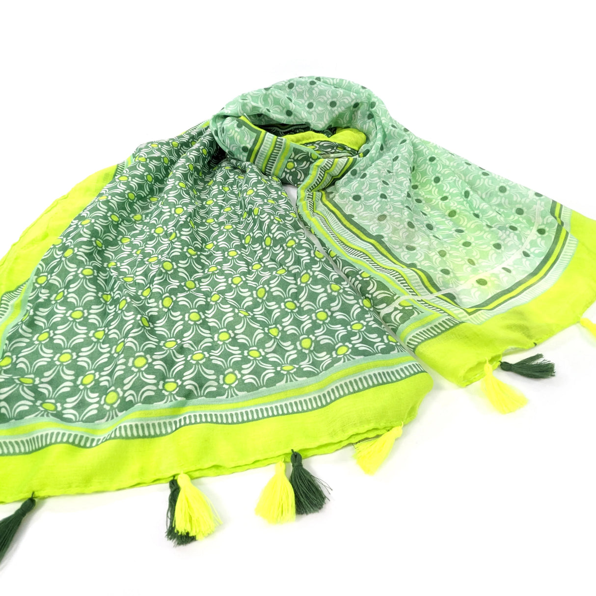 Black Ginger 180cm Lime Green Vesta Bright Patterned Scarf