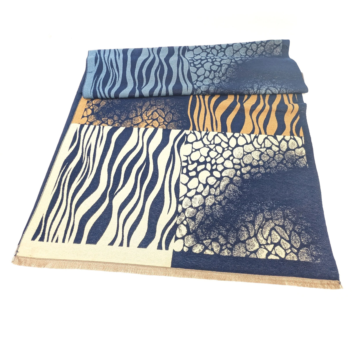 Black Ginger 180cm Navy/Camel Animal Print Boxes Obzor Scarf - 736-404