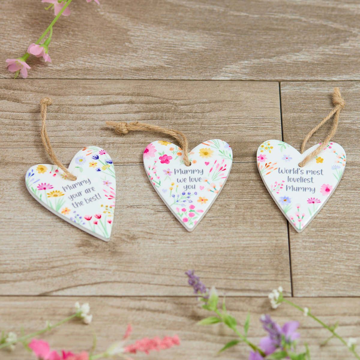 Richard Langs 'Mummy' Ceramic Pretty Floral Hanging Heart (Choice of 3) - 7BP130