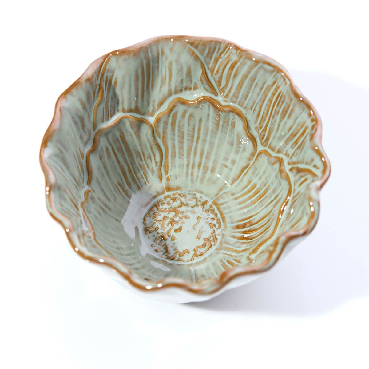 Richard Langs Green Flower Ceramic Scalloped Bowl - 7EW210