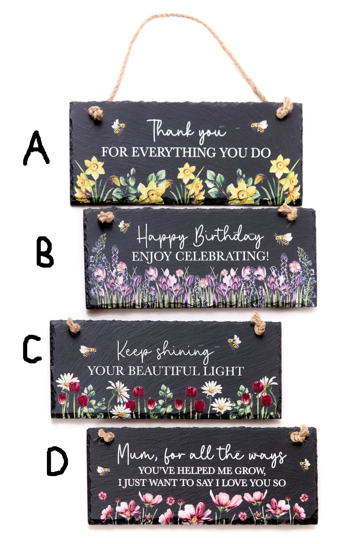 Richard Langs Floral Mixed Flower Slate Hanging Plaques (Choice of 4) - 7FD112