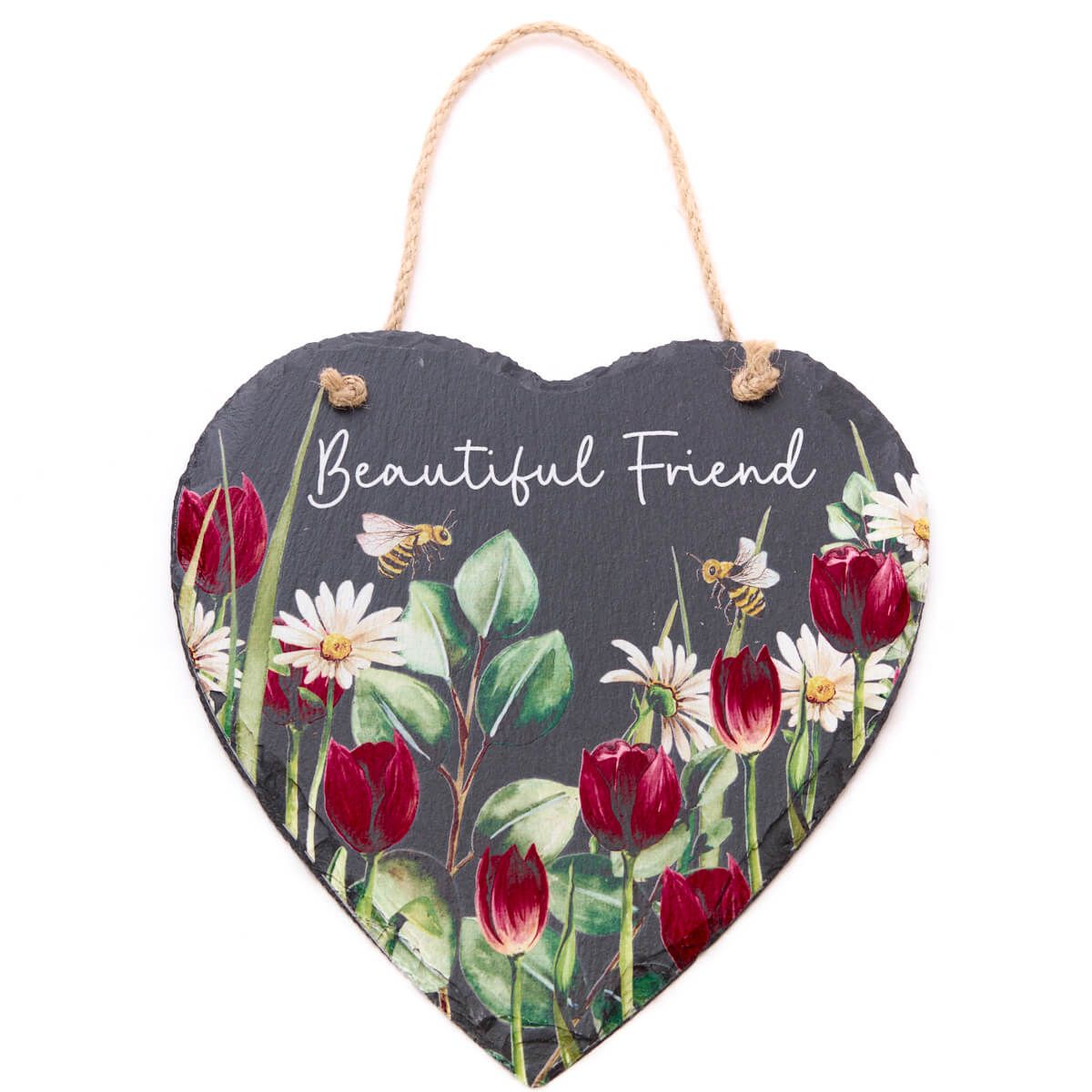 Richard Langs 'Beautiful Friend' Tulip Slate Heart Hanging Plaque - 7FD115